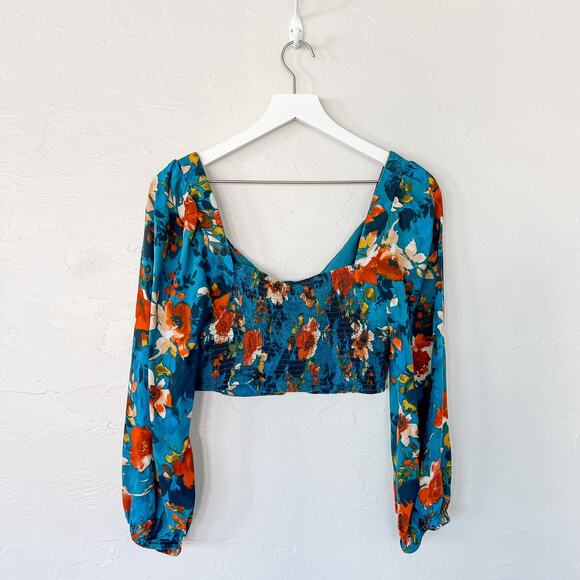 Band of Gypsies Blue Floral Crop Top Large - Picture 3 of 5
